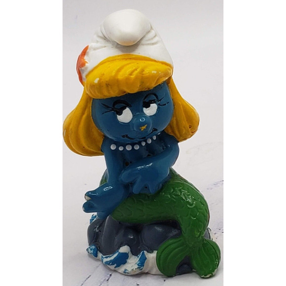 Smurfs Mermaid Smurfette 20142 Figure Green Tail Vintage Smurf PVC Figurine 1981 - Picture 1 of 7